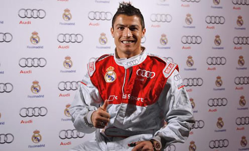 Cristiano Ronaldo showing his thumbs up for the cameras in the Real Madrid/Audi promotional event
