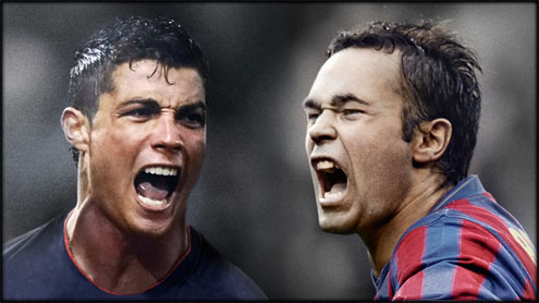 Cristiano Ronaldo and Iniesta poster/wallpaper