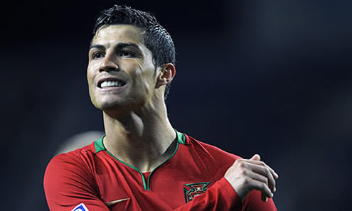 Cristiano Ronaldo smiling while playing for the Portuguese National Team in 2011-2012