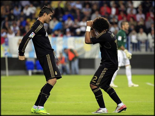 Cristiano Ronaldo and Marcelo funny dancing celebration against Malaga in 2011/2012, for a Brazilian funk song 'Ai se eu teu pego'