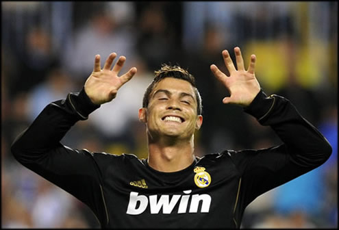 Cristiano Ronaldo fingers celebration dedicated to his son, after scoring a goal against Malaga