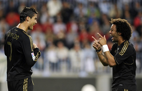 Cristiano Ronaldo and Marcelo dancing 'Ai se eu te pego' after a goal scored against Malaga