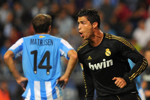 Cristiano Ronaldo in a Real Madrid black shirt for 2011-2012