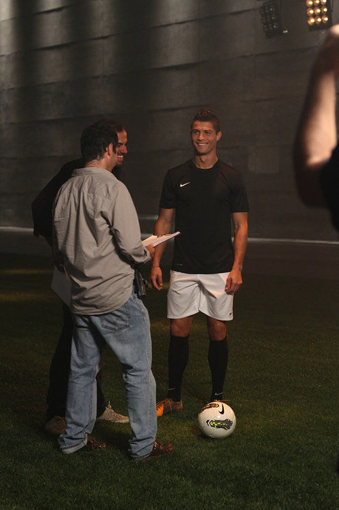 Cristiano Ronaldo laughing during a talk in BES advertisement video shooting