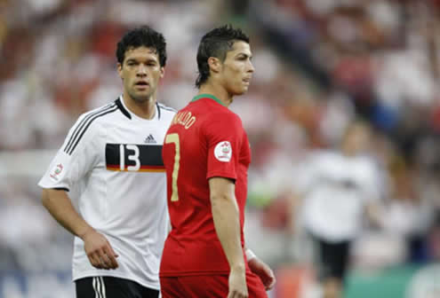Cristiano Ronaldo and Michael Ballack, in a Portugal vs Germany match