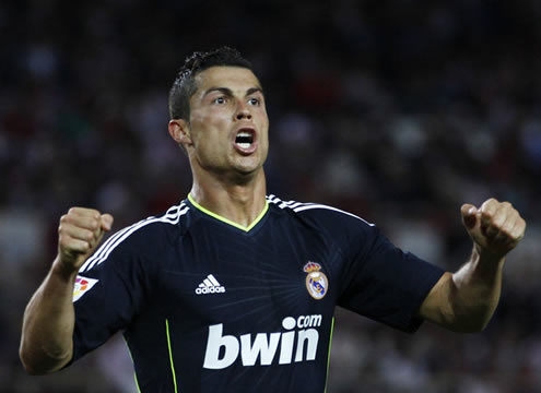 Cristiano Ronaldo shows fills his chest with air and celebrates a goal for Real Madrid