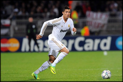 Cristiano Ronaldo scores his 100th goal for Real Madrid against Lyon, in the UEFA Champions League