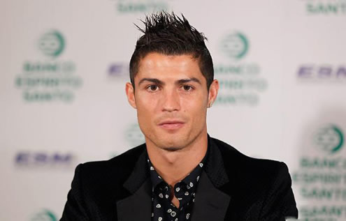 Cristiano Ronaldo listening carefully to the journalists questions, in the Golden Shoe press-conference