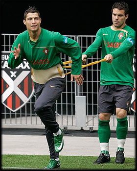 Cristiano Ronaldo being pulled, during a practice session