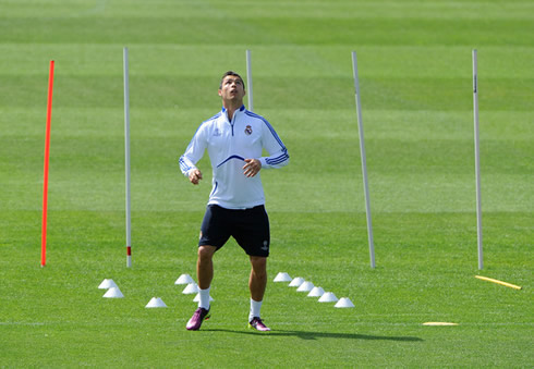 Cristiano Ronaldo in a practice session in Valdebebas, doing training drills